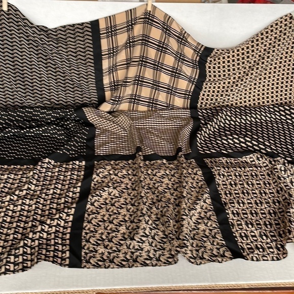 𝅺agatha Brown 100% silk scarf black tan cream 9 block - Picture 1 of 12